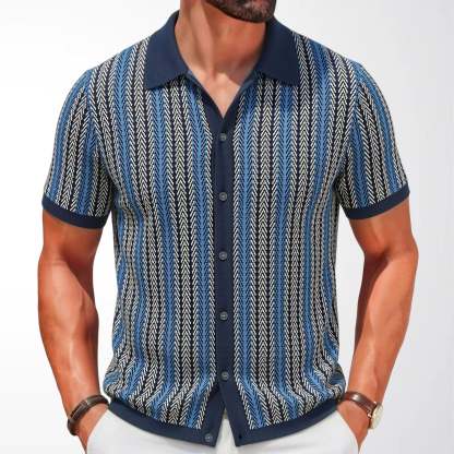 Men's Vertical Stripe Short Sleeve Knit Polo Shirt