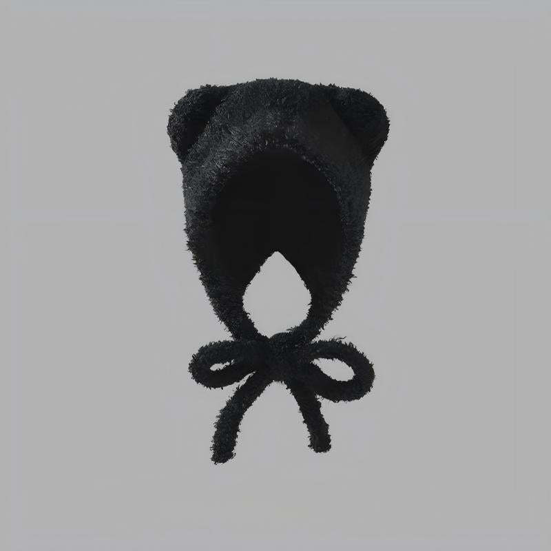 Women's Plush Bear Knitted Beanie - Winter Windproof Ear Protection Ha