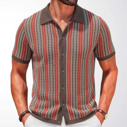 Men's Vertical Stripe Short Sleeve Knit Polo Shirt