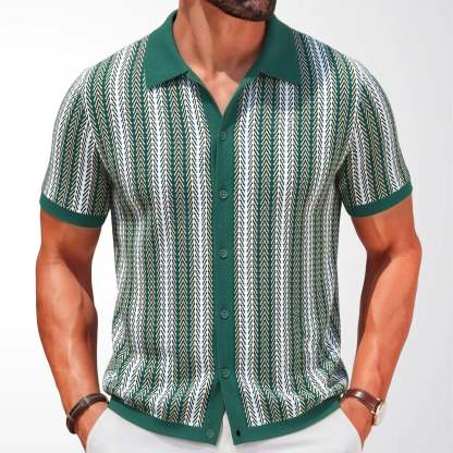 Men's Vertical Stripe Short Sleeve Knit Polo Shirt