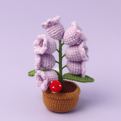 LED Light Crocheted Lily of the Valley - Glowing Potted Knit Flower Home Ambiance Decor