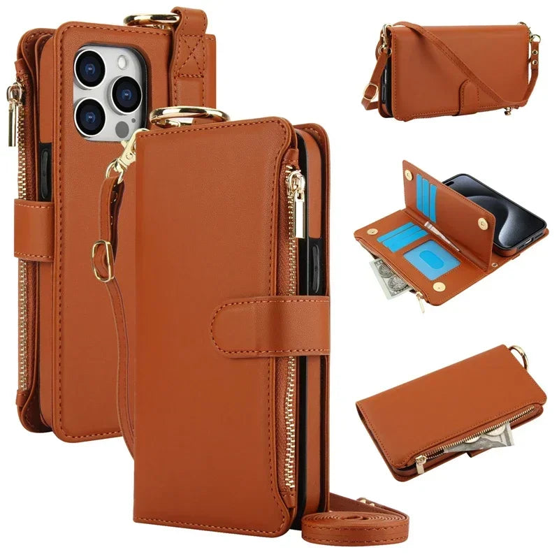 RFID Crossbody Leather Wallet Case for IPhone