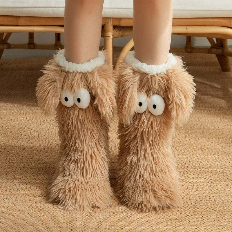 Kawaii Puppy-Ear Winter Slipper Socks