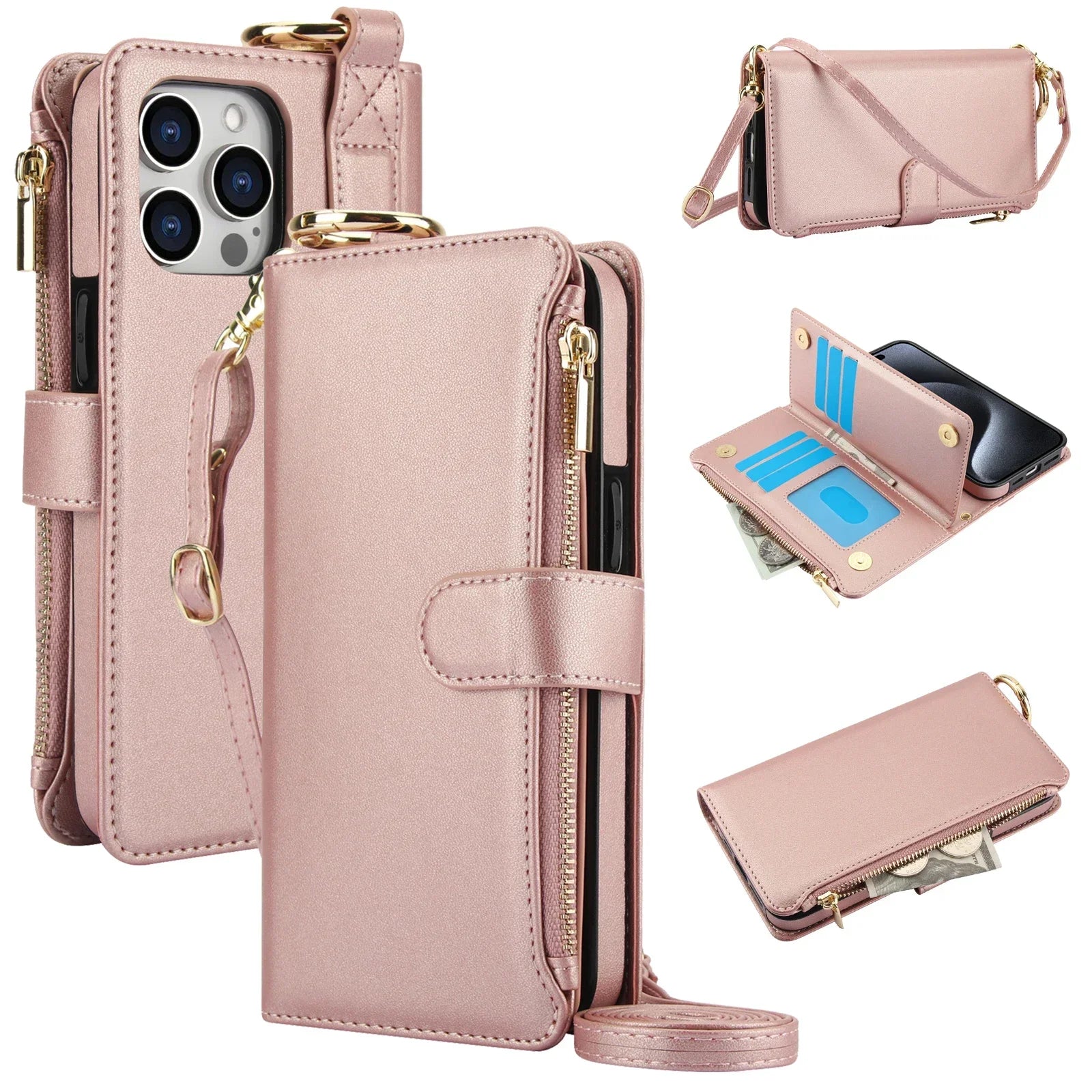 RFID Crossbody Leather Wallet Case for IPhone