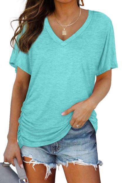 Limited Time Sale🔥Women's Side Shirring Versatile Short-Sleeved V-Neck Bat Top