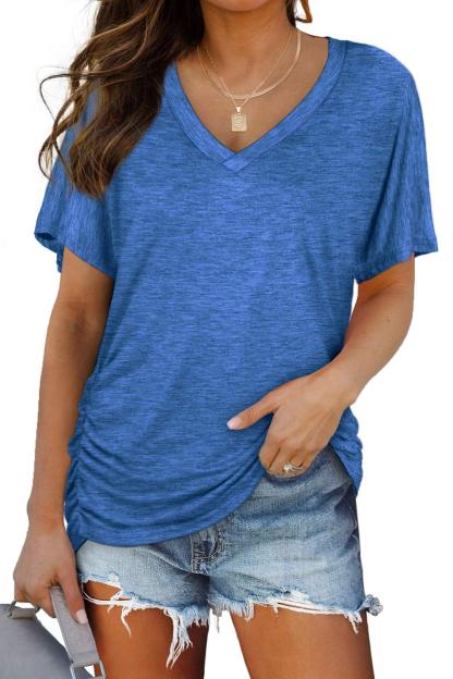 Limited Time Sale🔥Women's Side Shirring Versatile Short-Sleeved V-Neck Bat Top