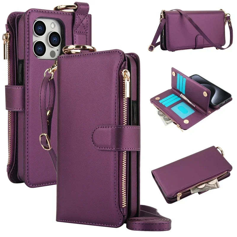 RFID Crossbody Leather Wallet Case for IPhone