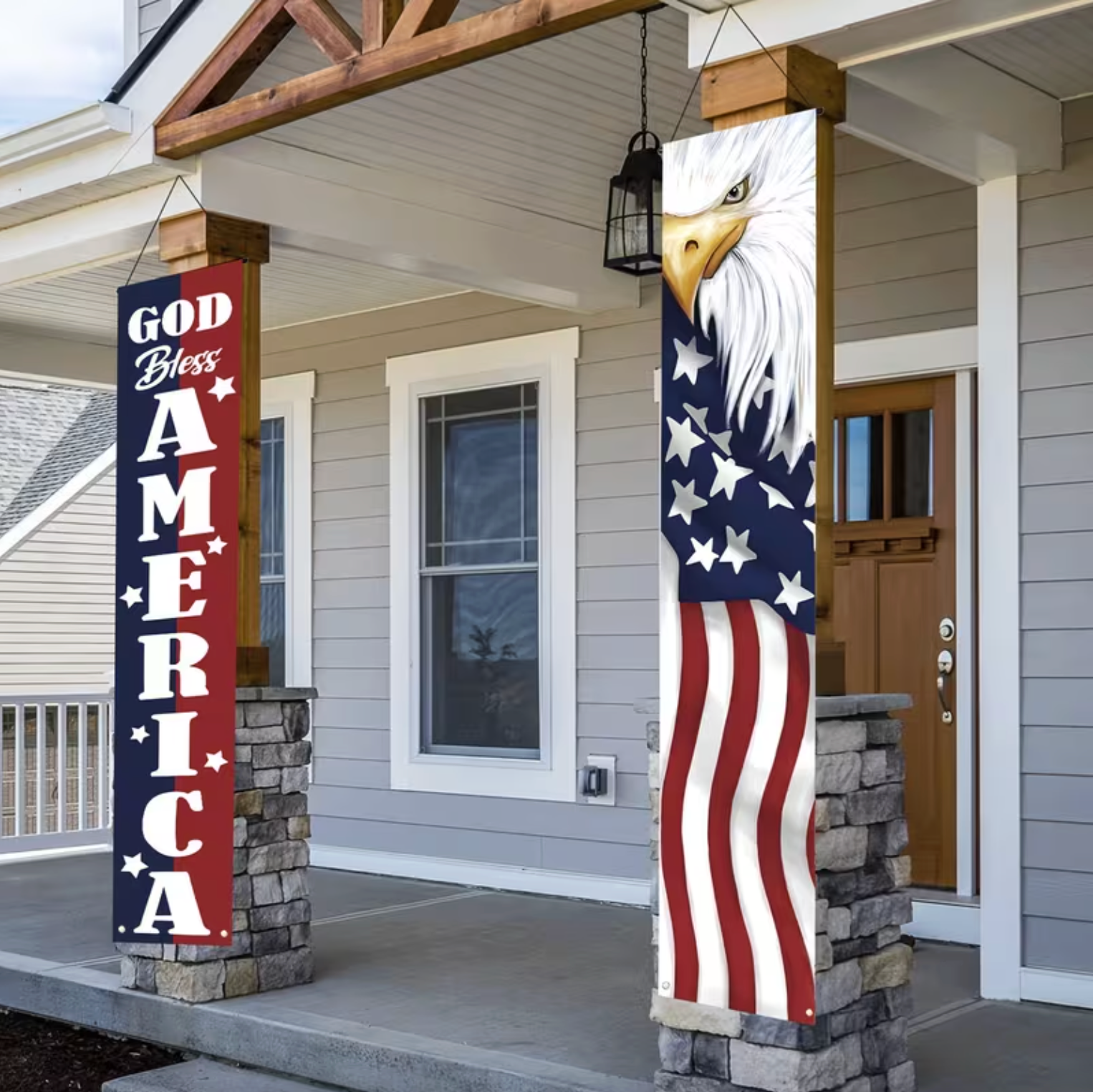 God Bless America – Patriotic Eagle Porch Banner Set