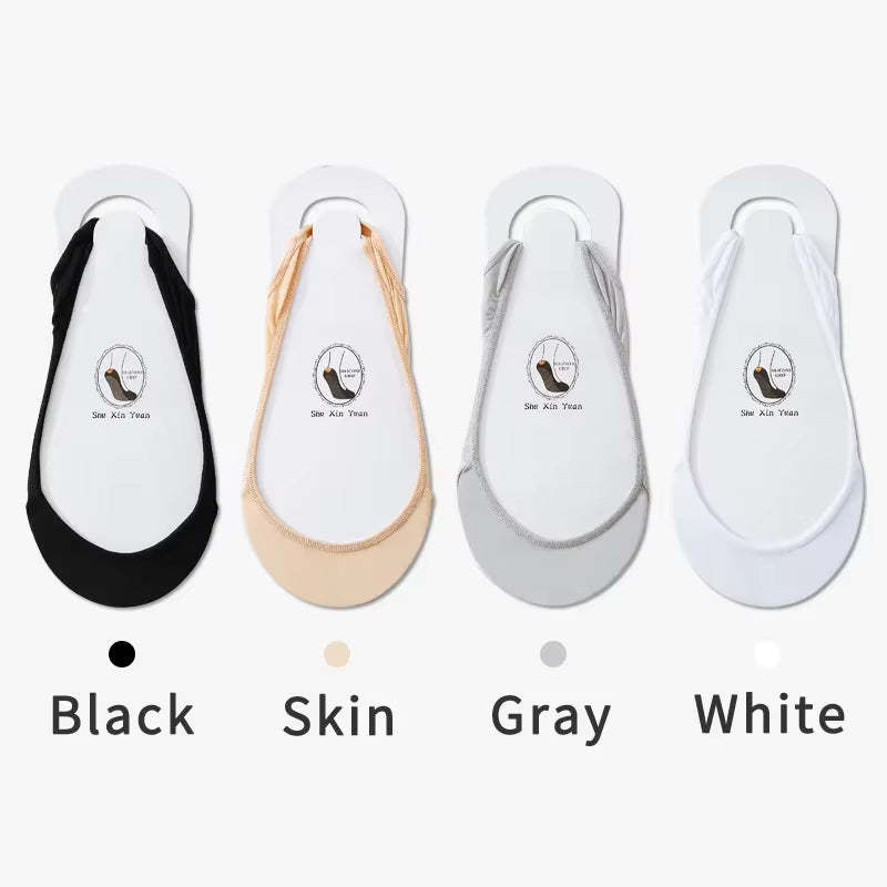 Women's Invisible No-Show Socks with Silicone Grip – Anti-Slip Liner Socks for Heels & Flats (4 Pairs)