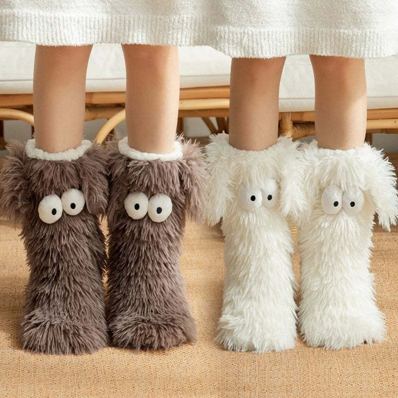 Kawaii Puppy-Ear Winter Slipper Socks