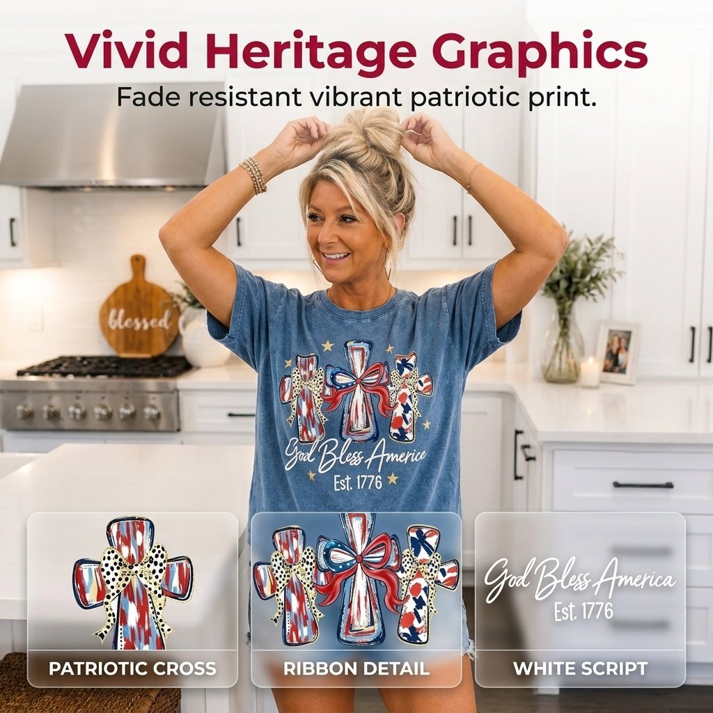 ⭐ God Bless America Women T-Shirt - Vintage American Independence Day Gift Tee🎆