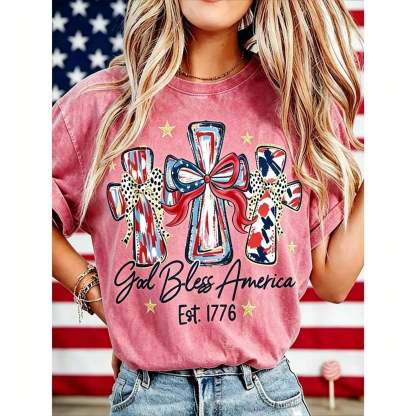 ⭐ God Bless America Women T-Shirt - Vintage American Independence Day Gift Tee🎆