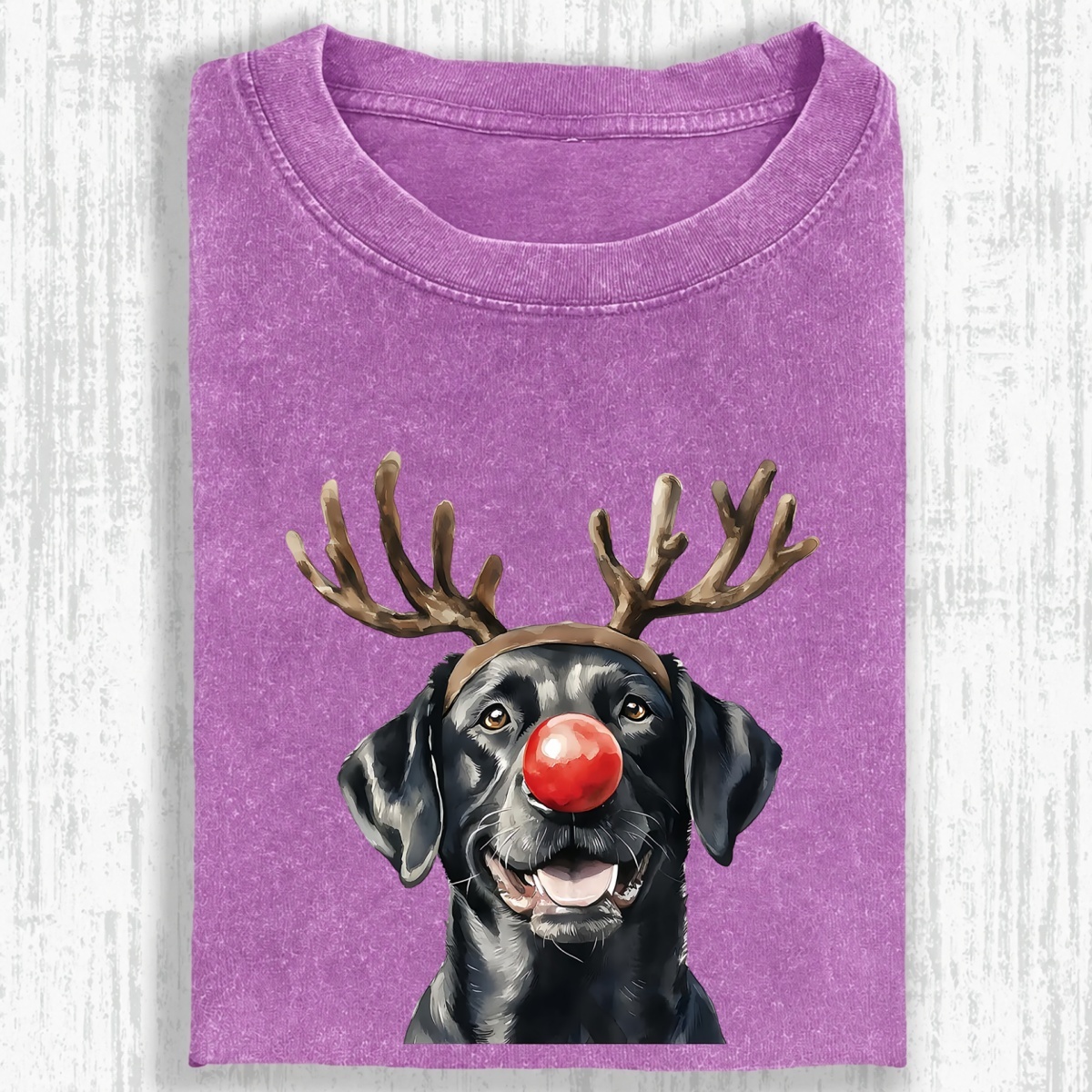 Christmas Black Labrador Washed Oversized T-shirt
