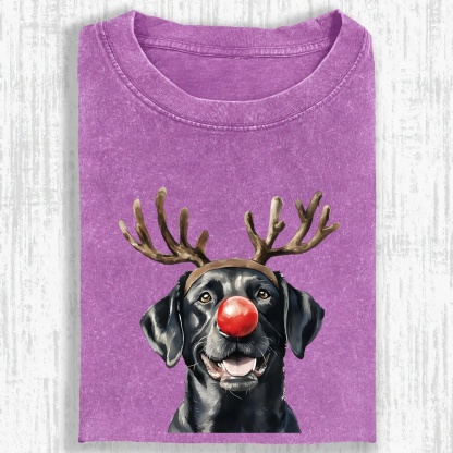 Christmas Black Labrador Washed Oversized T-shirt