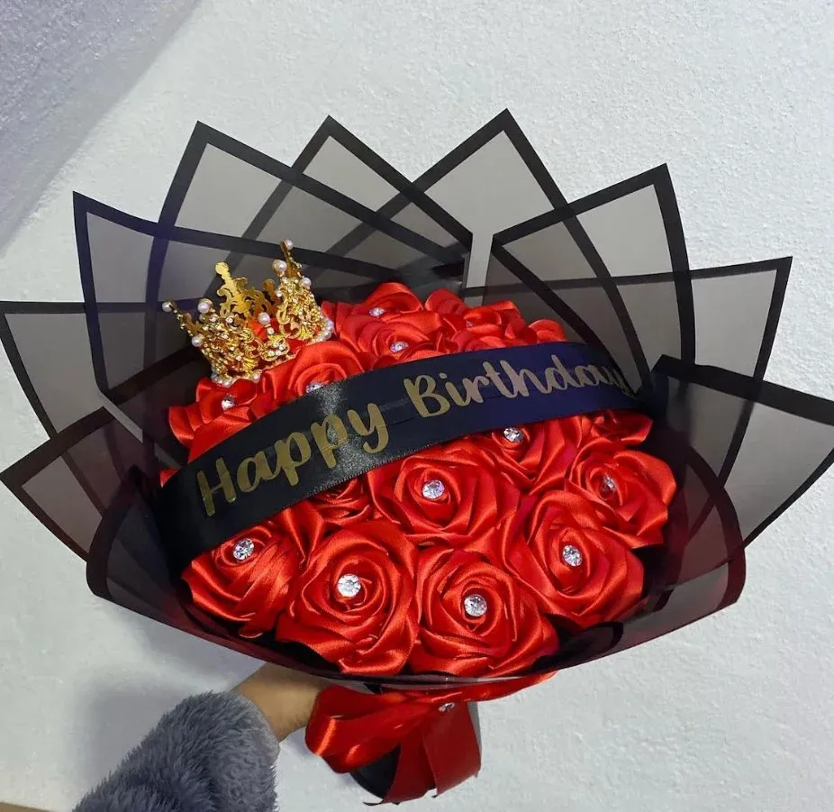 💕100% Handmade from Satin Ribbon — Each Rose Individually Crafted by Hand(Never Wither)