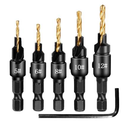🛠️ 5PCS Countersink Drill Bit Set – Precision Drilling for Perfect Screw Holes