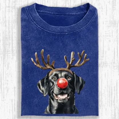 Christmas Black Labrador Washed Oversized T-shirt