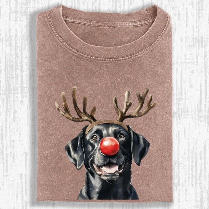 Christmas Black Labrador Washed Oversized T-shirt