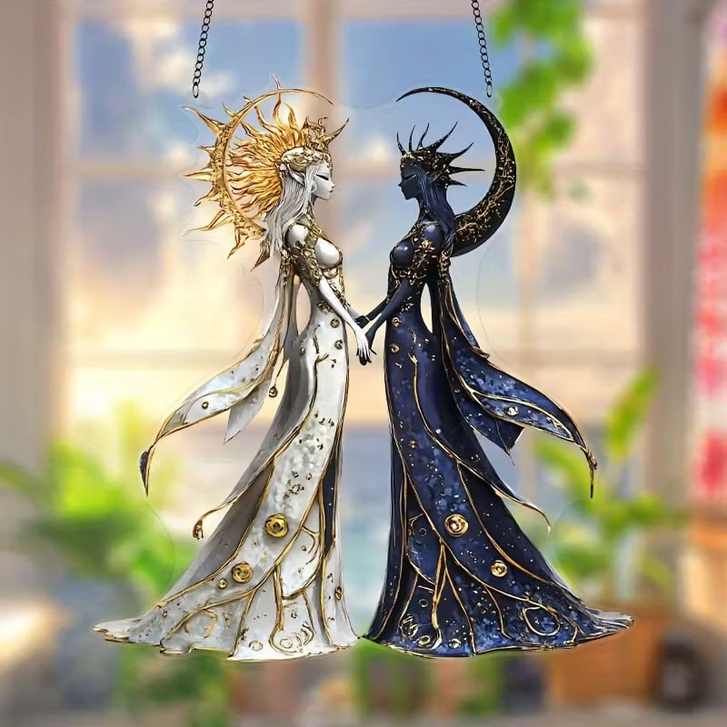 🌞🌙Celestial Balance Ornament – Sun & Moon Goddess Design