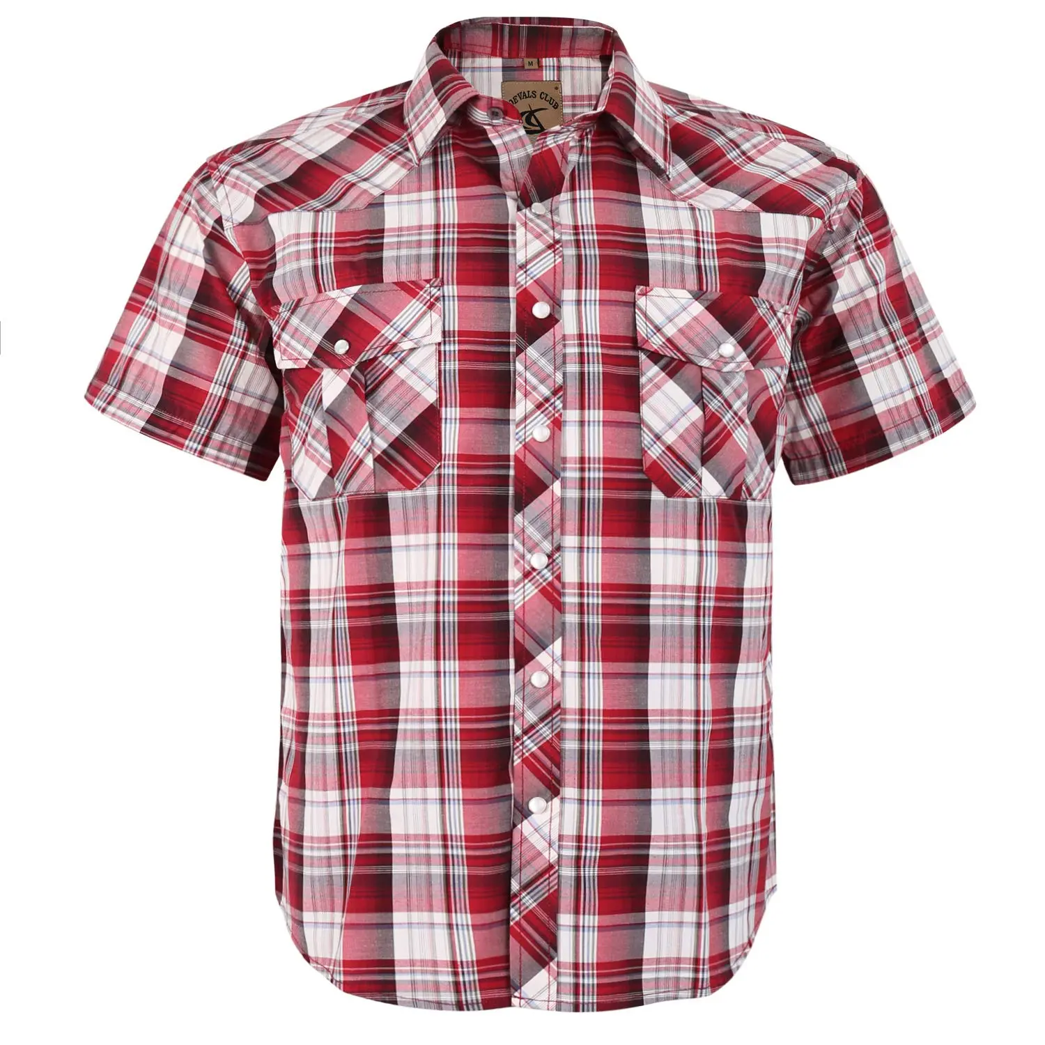 Men's Western Cowboy Short Sleeve Pearl Snap Casual Plaid Work Shirt