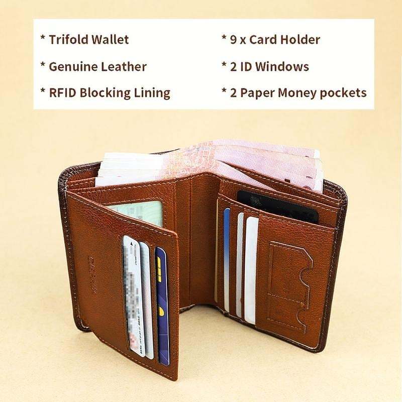 💖🌹Genuine Leather RFID Wallet for Men – Vintage Multi-Function ID & Card Holder