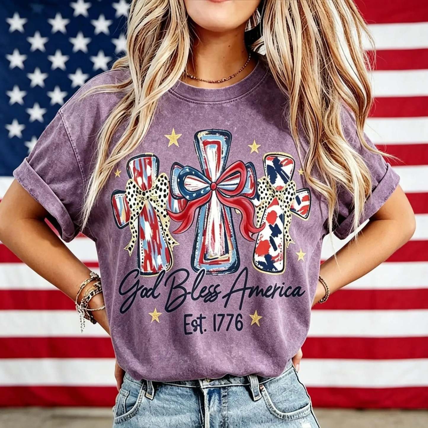 ⭐ God Bless America Women T-Shirt - Vintage American Independence Day Gift Tee🎆