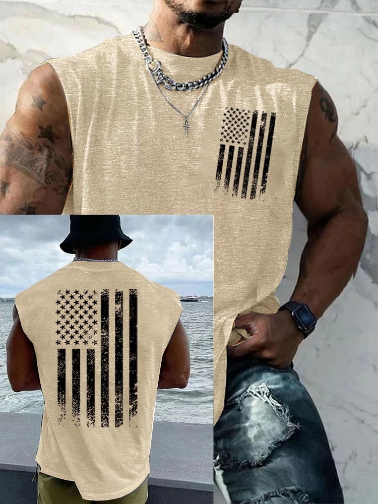 Anniversary American Flag Pattern Round Neck Tank Top