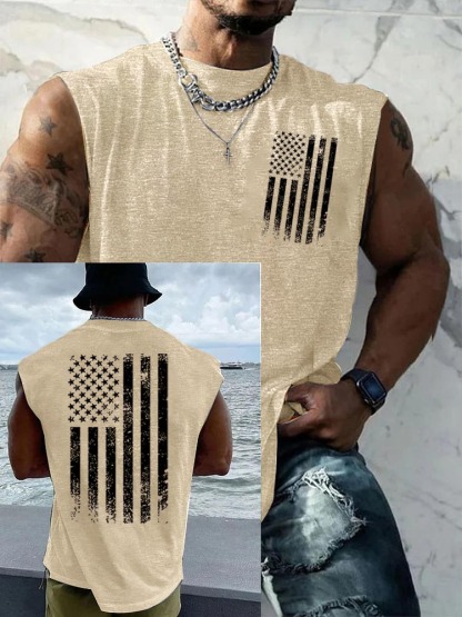 Anniversary American Flag Pattern Round Neck Tank Top