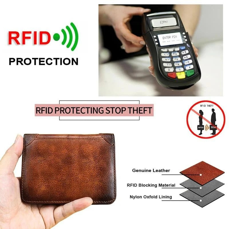 💖🌹Genuine Leather RFID Wallet for Men – Vintage Multi-Function ID & Card Holder
