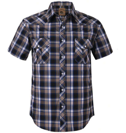 Men's Western Cowboy Short Sleeve Pearl Snap Casual Plaid Work Shirt