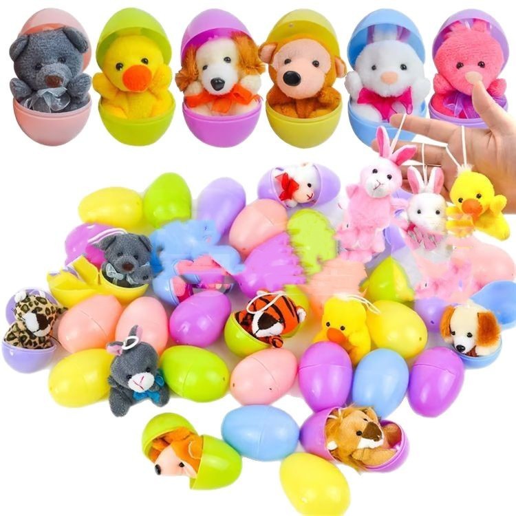 12/24/36 Pcs Prefilled Easter Eggs, Filled with Plush Animal Toys