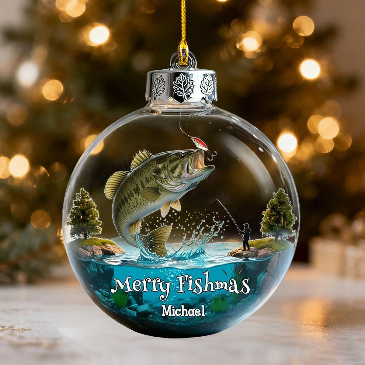 Merry Fishmas - Personalized Fishing Transparent Ornament
