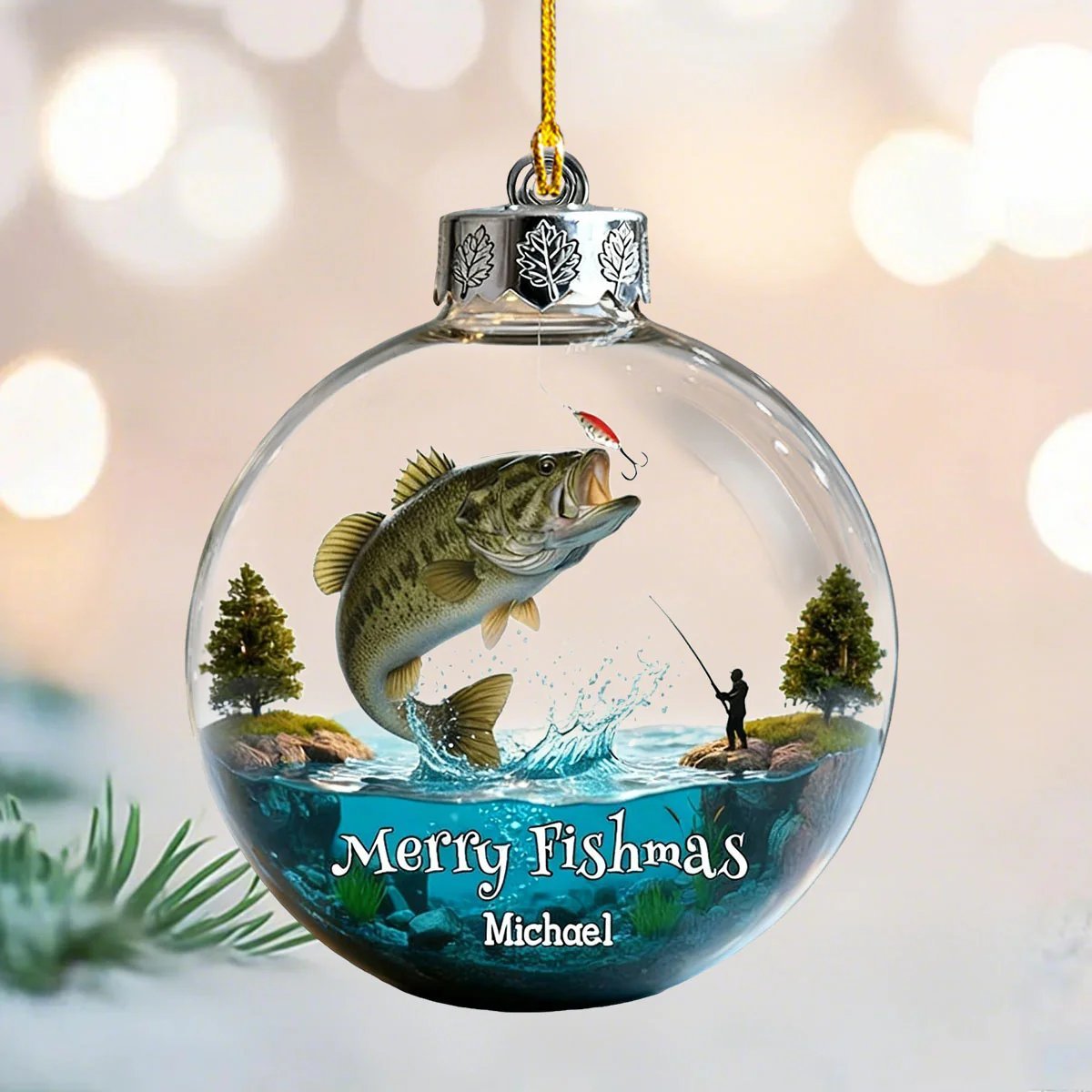 Merry Fishmas - Personalized Fishing Transparent Ornament