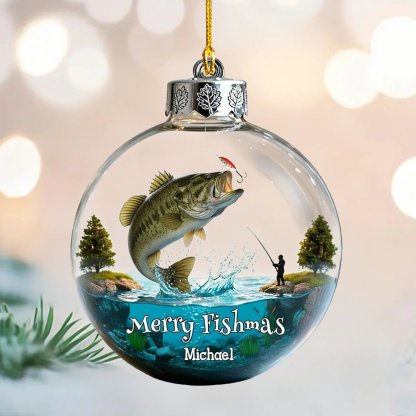 Merry Fishmas - Personalized Fishing Transparent Ornament