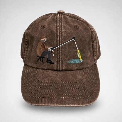  🎣 Catch of the Day Interactive Fishing Cap – Vintage Washed Moving Fish Hat
