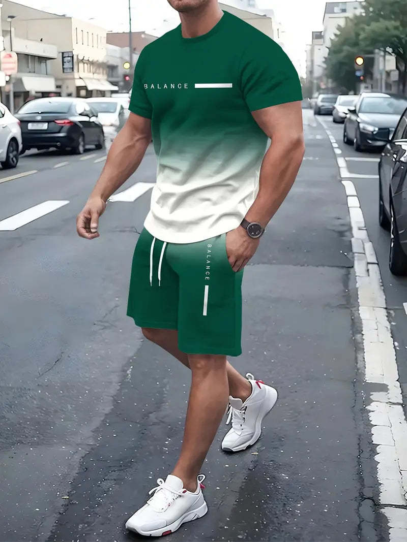 ⚡ Men’s Gradient Short Sleeve Tracksuit 2-Piece Set