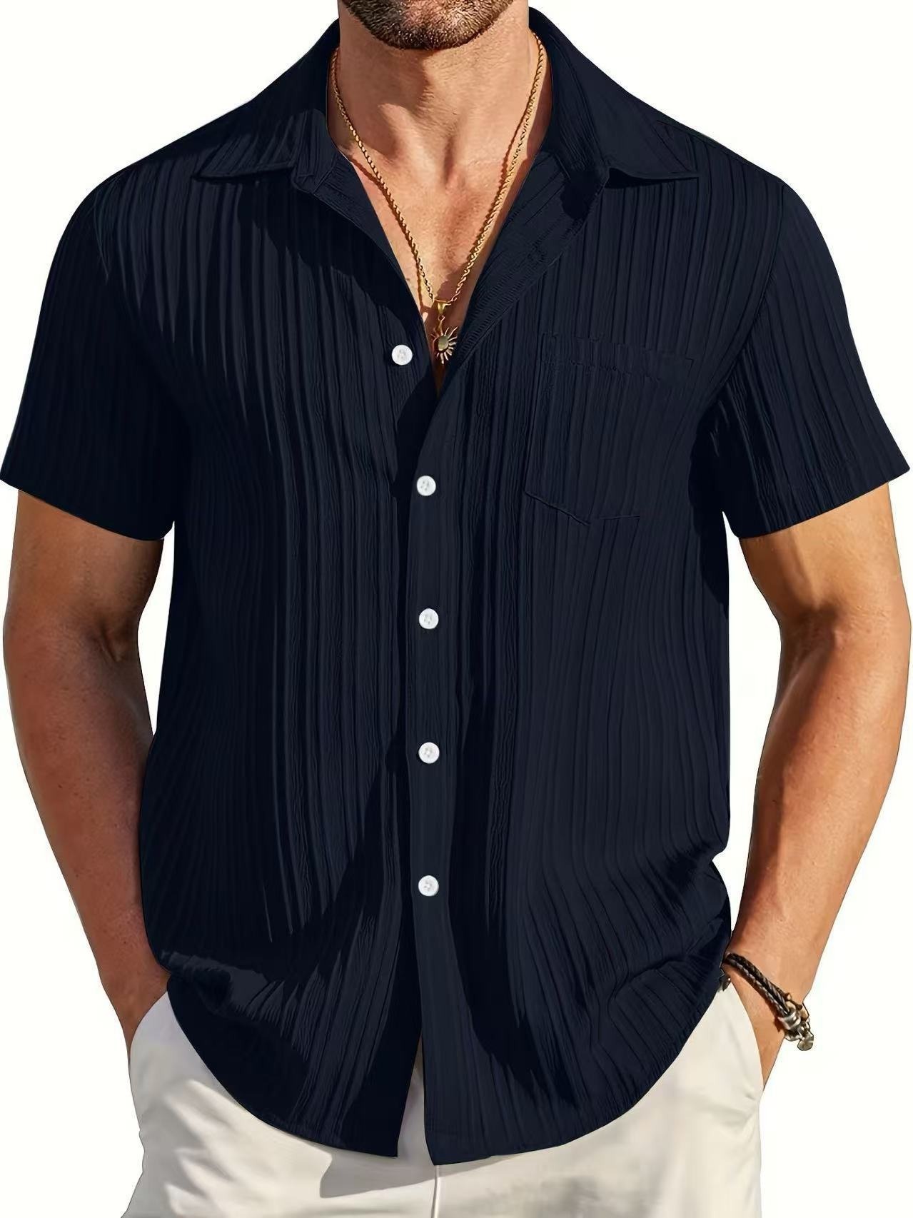 Hawaiian Shirt for Men Button Down Short Sleeve Shirts Textured Casual Summer Beach Shirts with Pocke