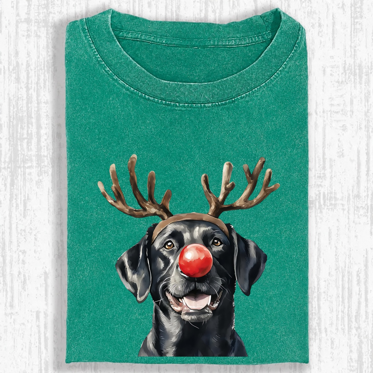 Christmas Black Labrador Washed Oversized T-shirt