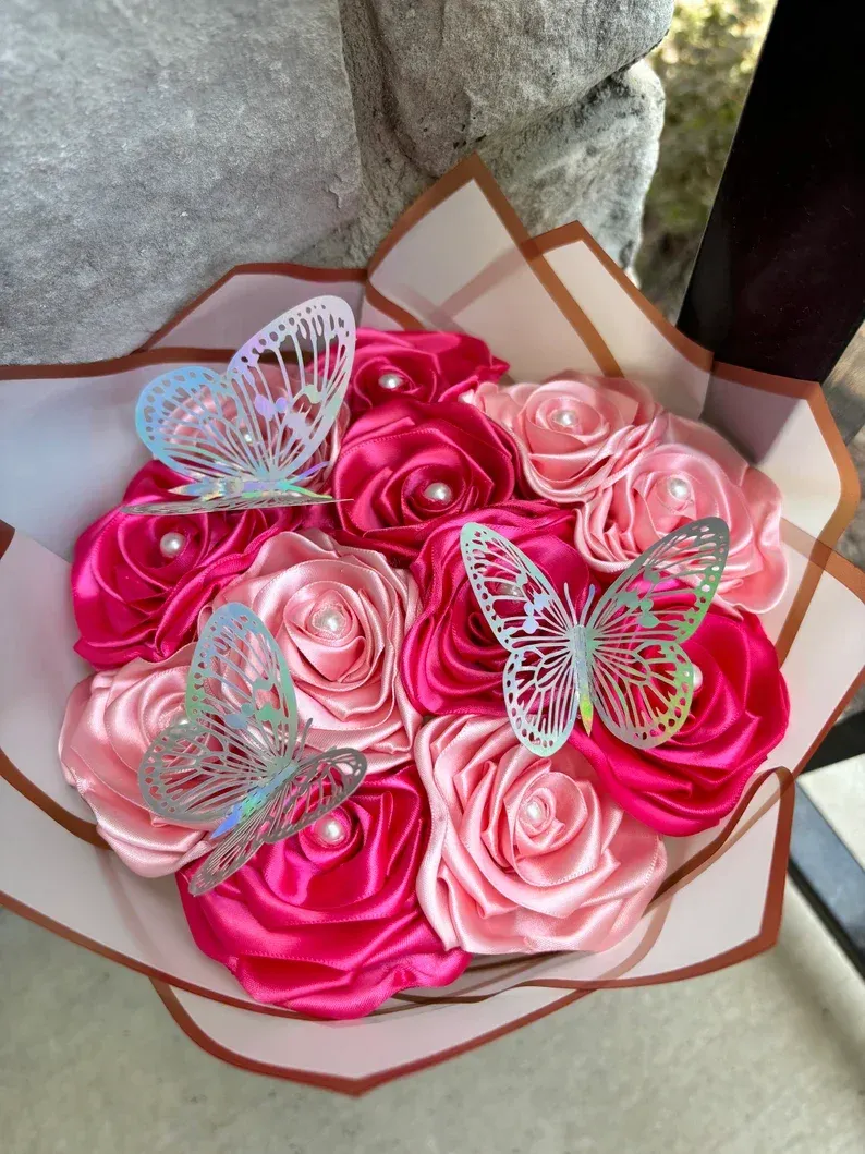 💕100% Handmade from Satin Ribbon — Each Rose Individually Crafted by Hand(Never Wither)