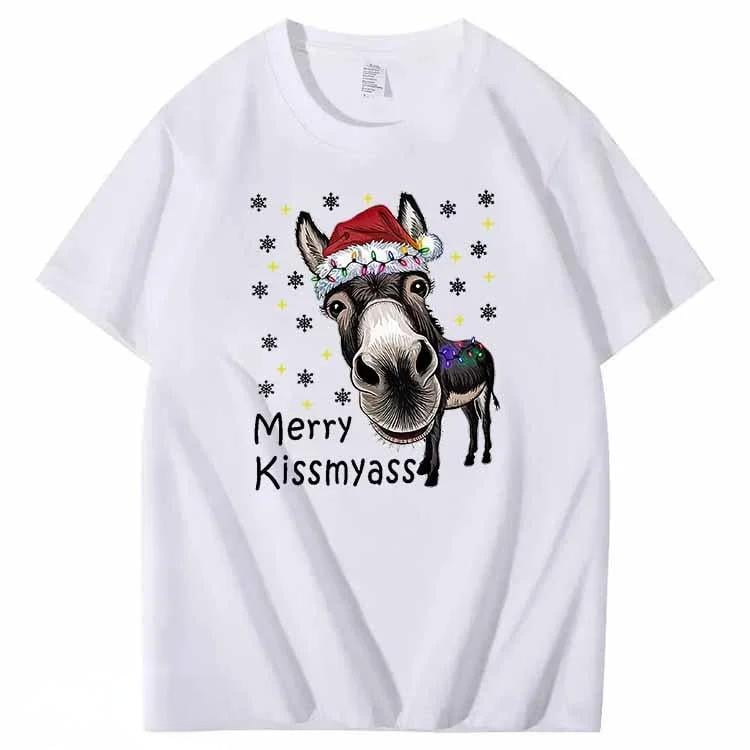 🎄 Funny Donkey Merry Kissmyass Christmas T-Shirt
