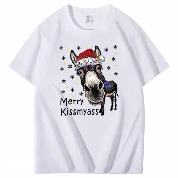🎄 Funny Donkey Merry Kissmyass Christmas T-Shirt