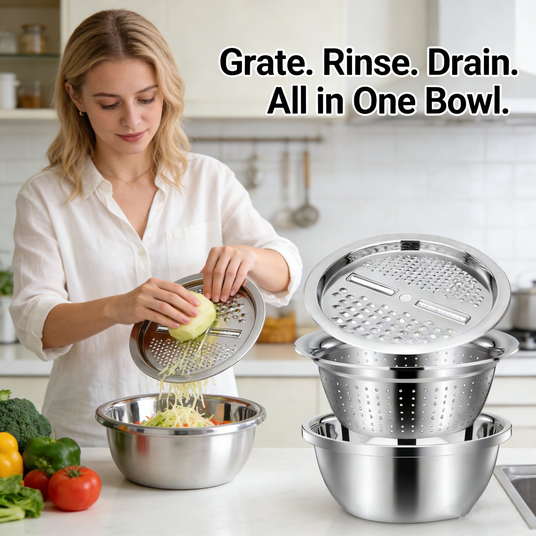 Stainless Steel Grater with Drain Basket