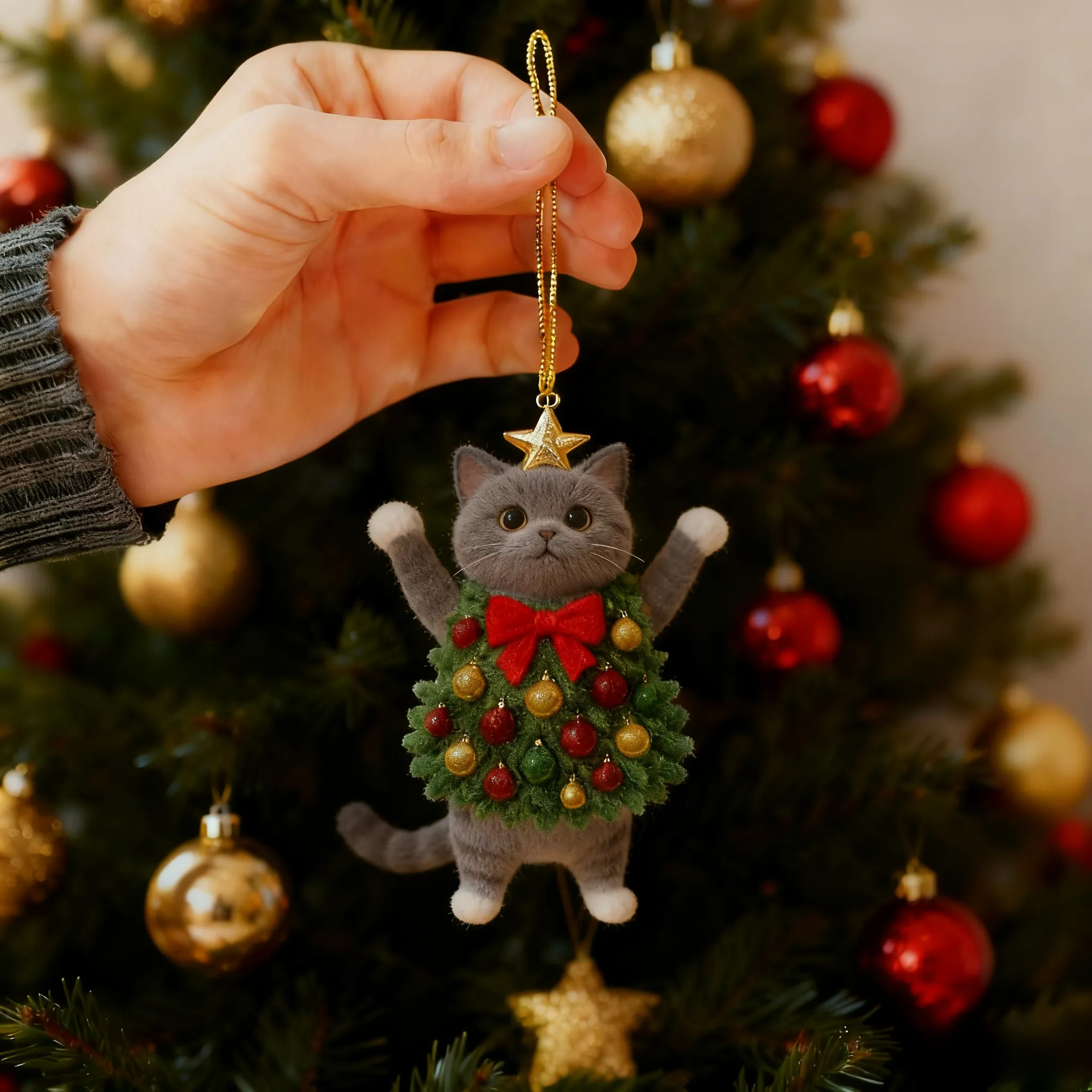 🎄🐱 Christmas Cat Tree Ornament – Adorable Handmade Holiday Decoration