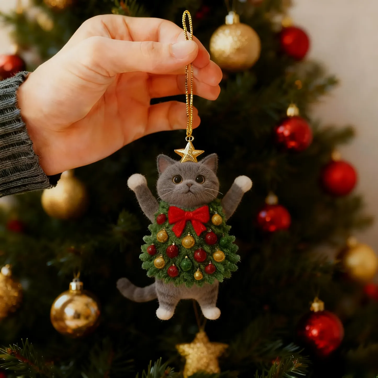 🎄🐱 Christmas Cat Tree Ornament – Adorable Handmade Holiday Decoration