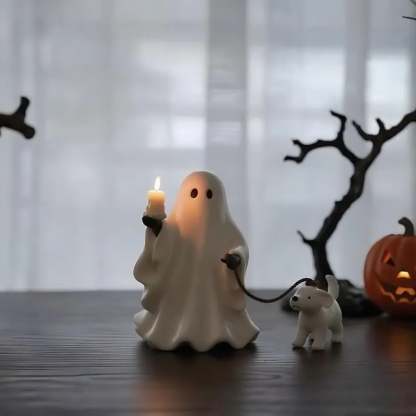 Ghost & Pup Candle Holder | Whimsical Halloween Figurine