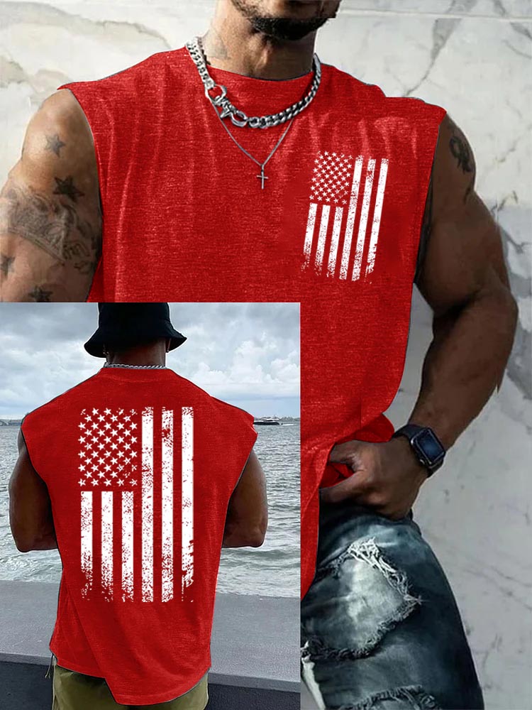 Anniversary American Flag Pattern Round Neck Tank Top
