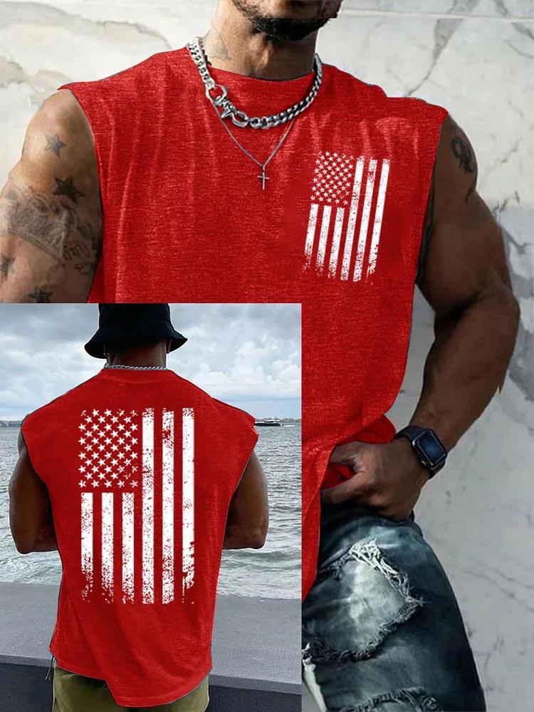 Anniversary American Flag Pattern Round Neck Tank Top