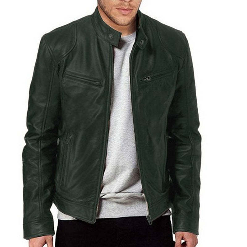  Premium Look, Everyday Ease | Men's PU Leather Stand-Collar Zip-Up Jacket