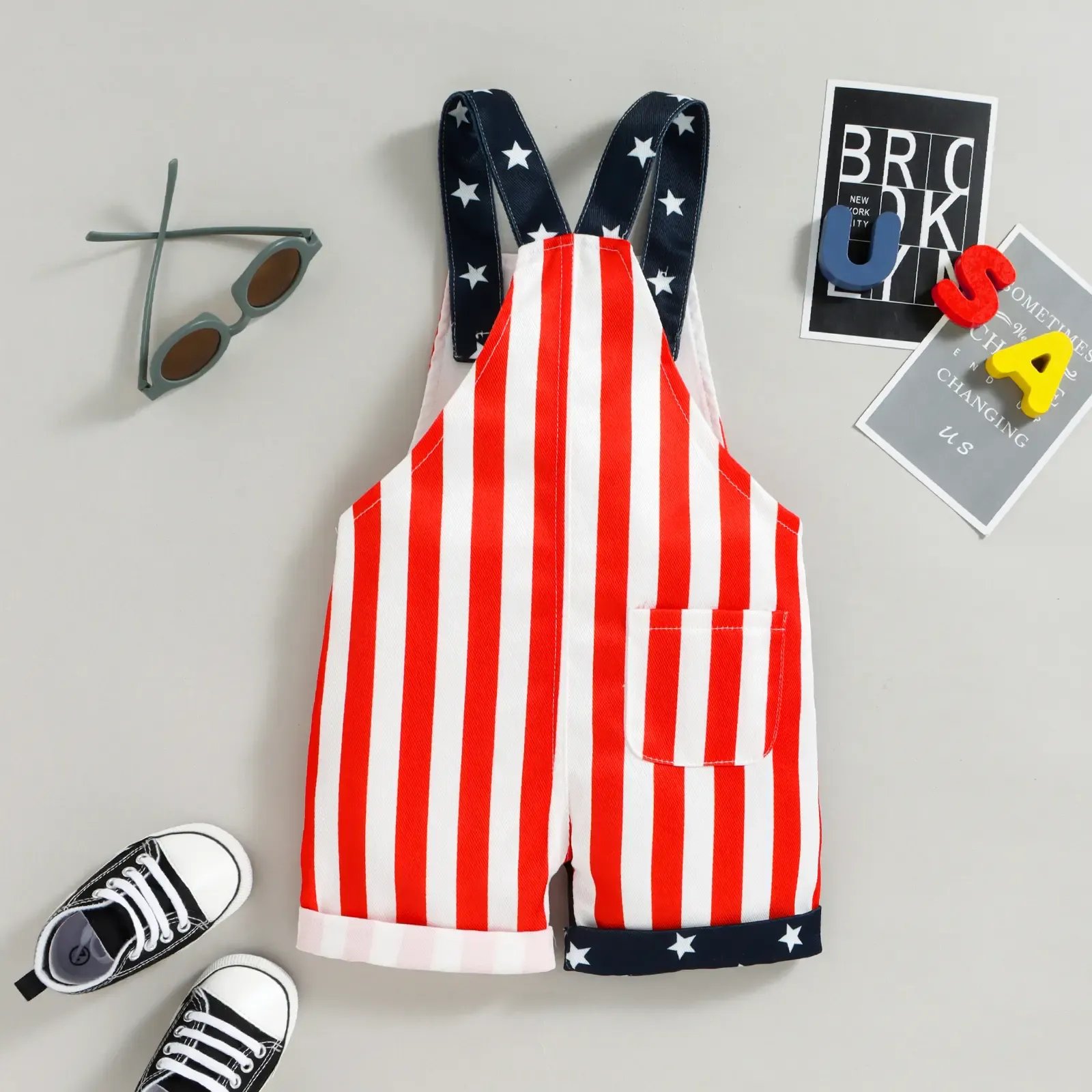 Hot Sale🔥🇺🇸 Toddler 4th of July American Flag Suspender Romper
