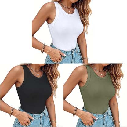 This Week's Special Price🍃Round Neck Built-in Bra Ribbed Tank Top Fit Casual Comfortable💥